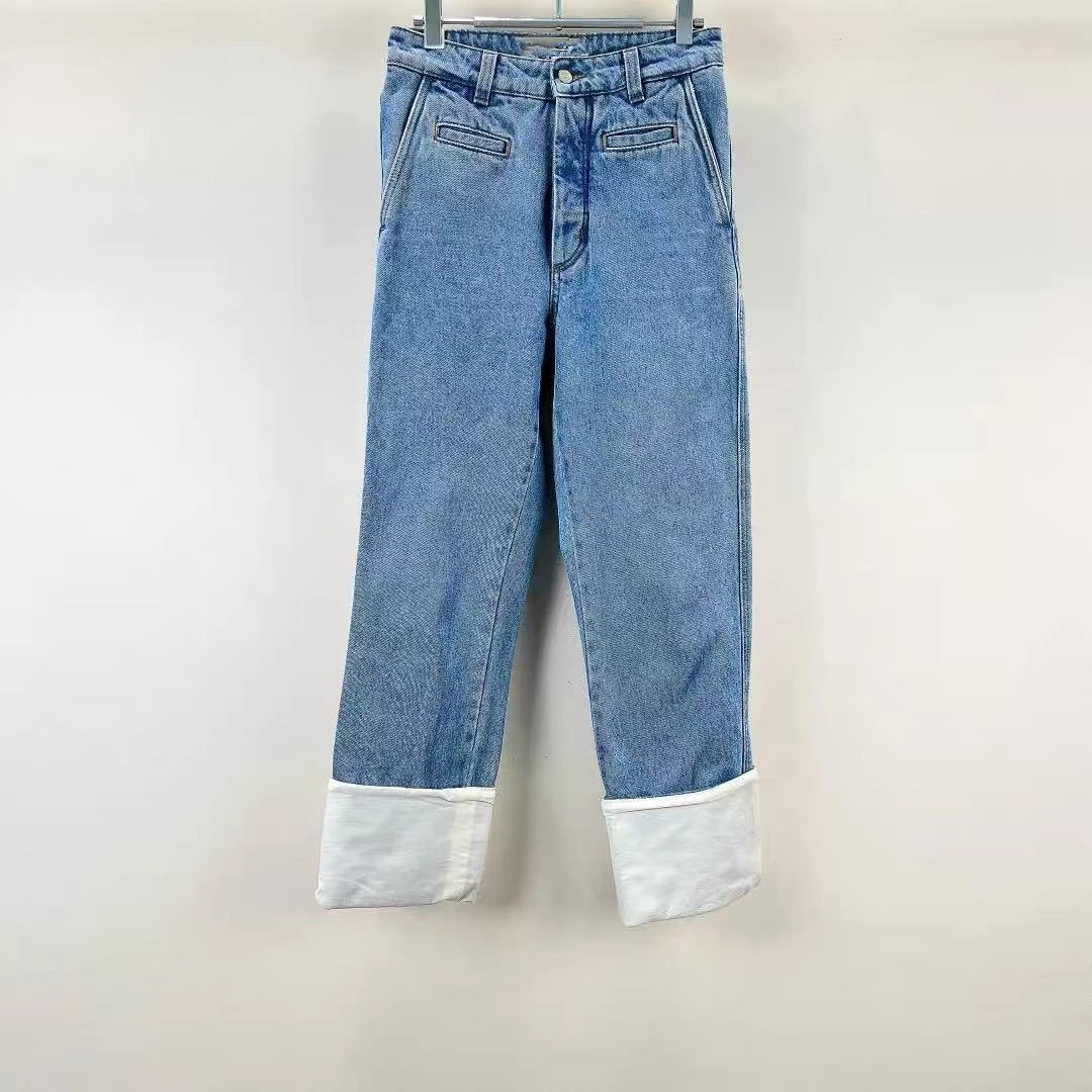 SS251493   Kimi定制loe高腰挽边直筒牛仔裤