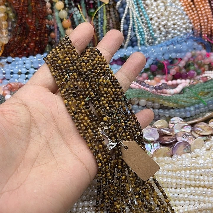 玛瑙/玉髓未镶嵌珠宝半成品一条3mm左右虎眼石刻面