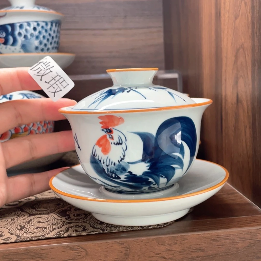 釉下手绘茶具微瑕