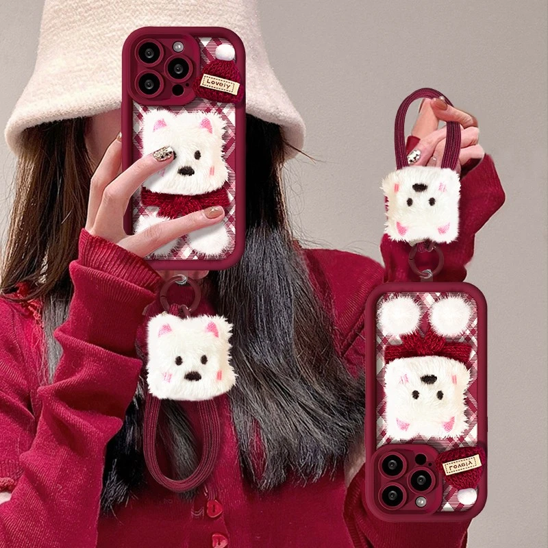 毛绒西高地手机壳适用于苹果17/oppo华为vivo网红可爱创意流行新