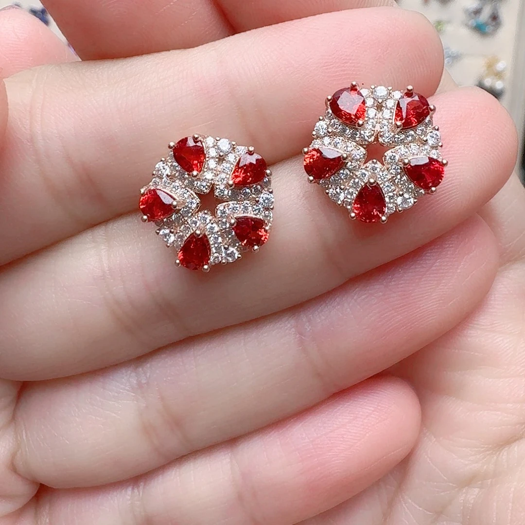 蓝宝石耳饰银S925镶嵌