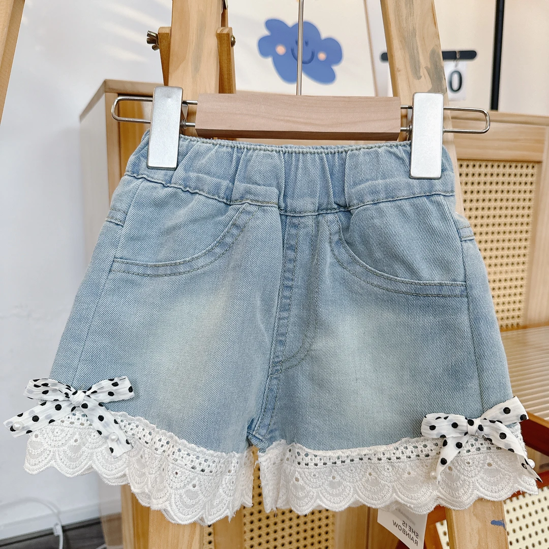 SHE IS RAIBNOW*2025新款百搭洋气女童蝴蝶结牛仔短裤 X-7478