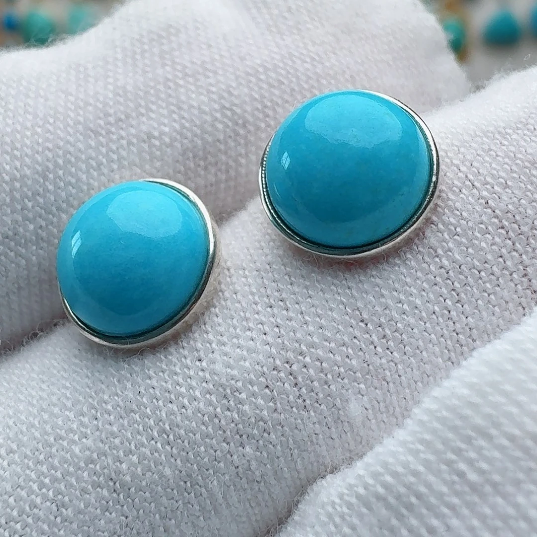 绿松石银S925镶嵌耳饰