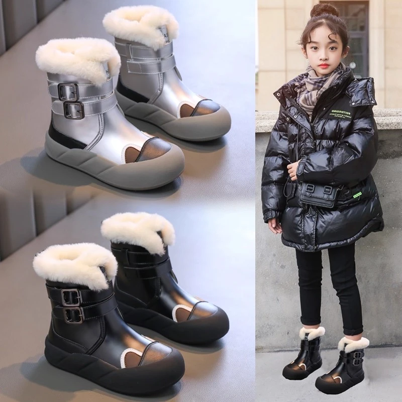 儿童棉鞋女童加绒加厚雪地靴2025冬季新款小女孩保暖棉靴防水靴子