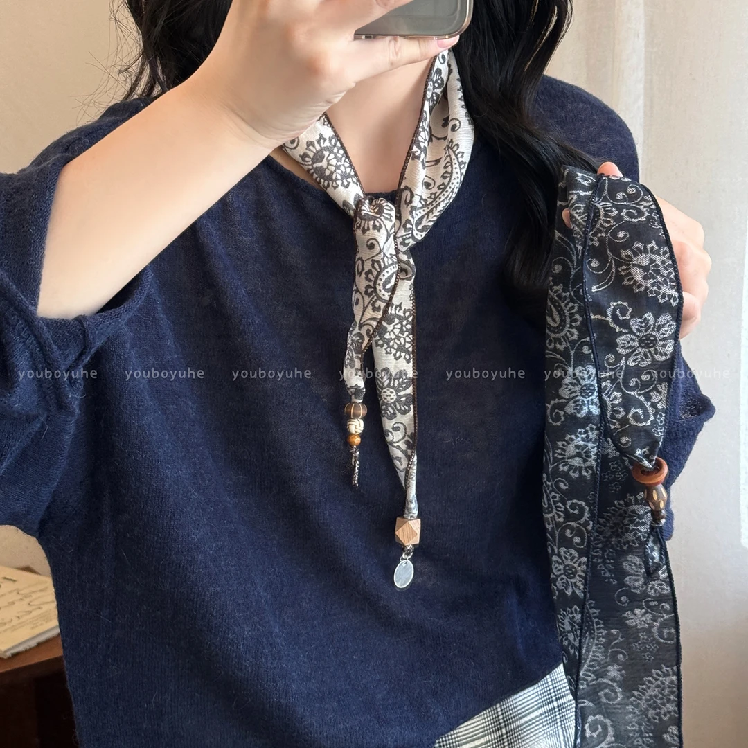 非金属布艺项链 复古腰果花丝巾项链女2025新款发带腰间领巾配饰
