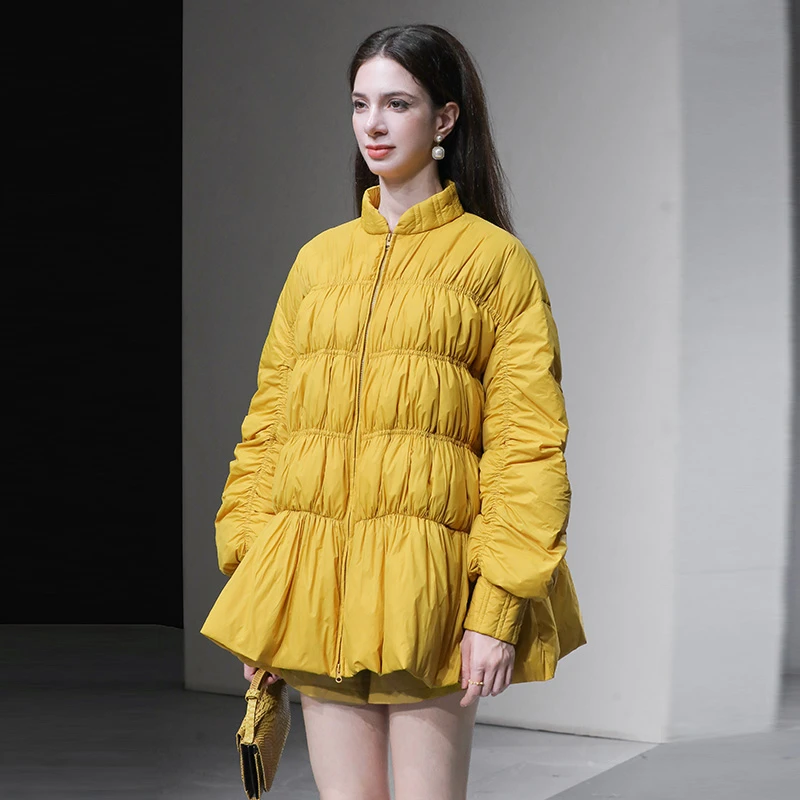 冬季时尚休闲减龄灯笼袖宽松A摆羽绒服加厚90羽绒服外套HC36002