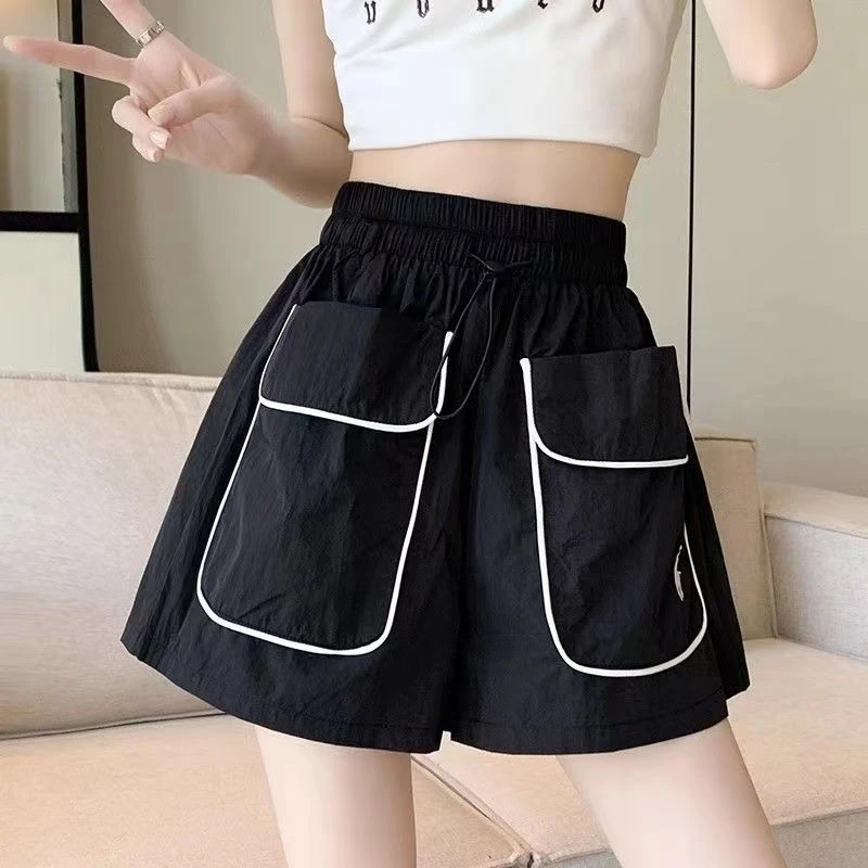 Z美式大口袋工装短裤女夏季新款大码松紧腰阔腿休闲百搭A字热裤in