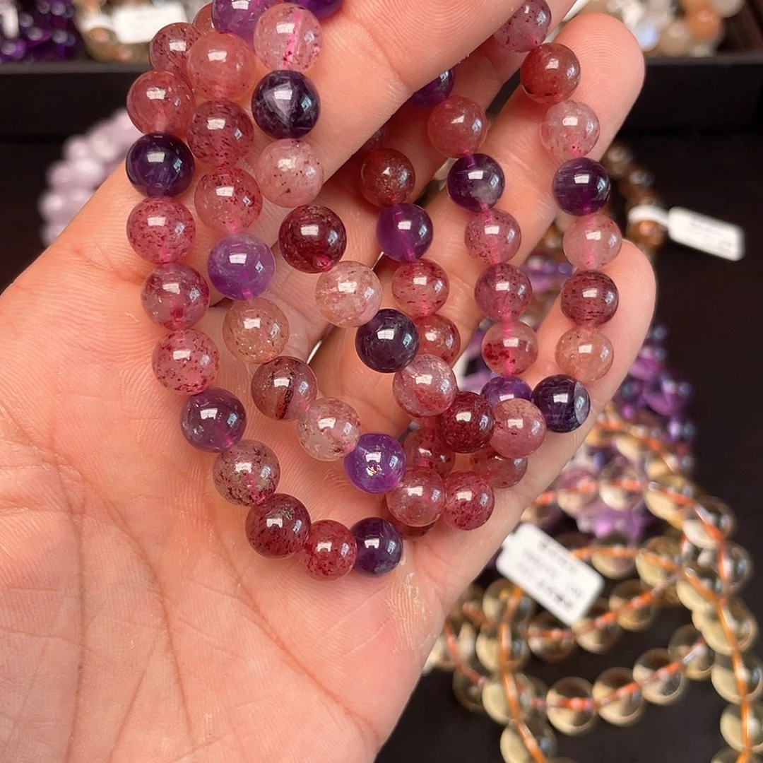 水晶手串未镶嵌2草莓极光8mm