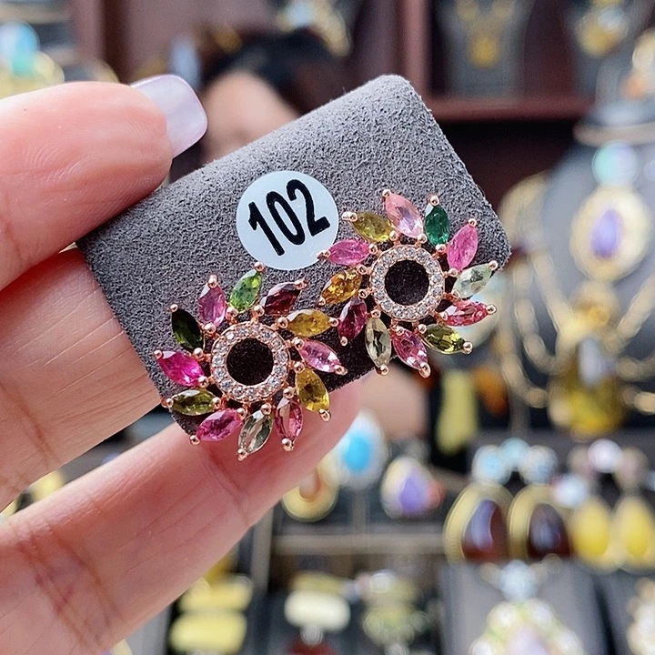 碧玺耳饰银S925镶嵌耳钉