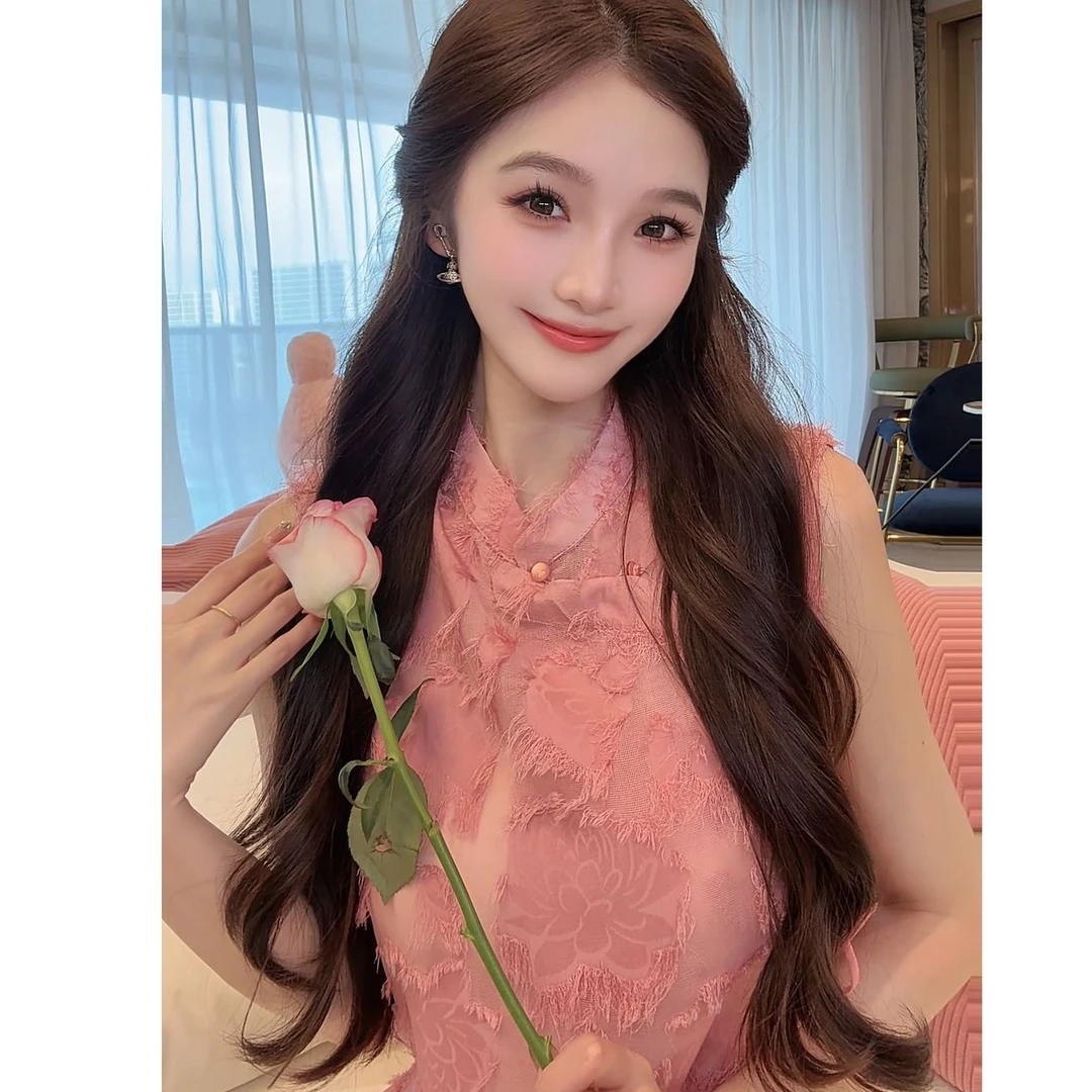 JINWAI 宁宁｜“荷塘月色”新中式斜襟系带带流苏马甲 N5155