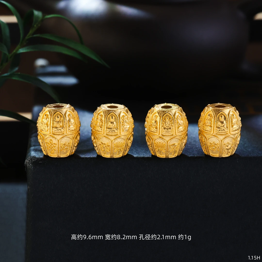 【金豆】18K金实心金吉祥八宝+八大守护隔珠桶珠老型珠文玩精工錾刻