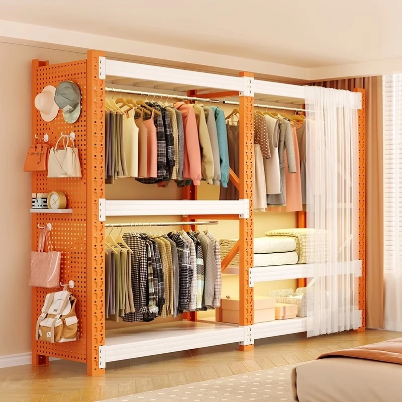 钢制衣架卧室出租房收纳柜简易组装落地洞洞板置物架衣帽架钢衣柜