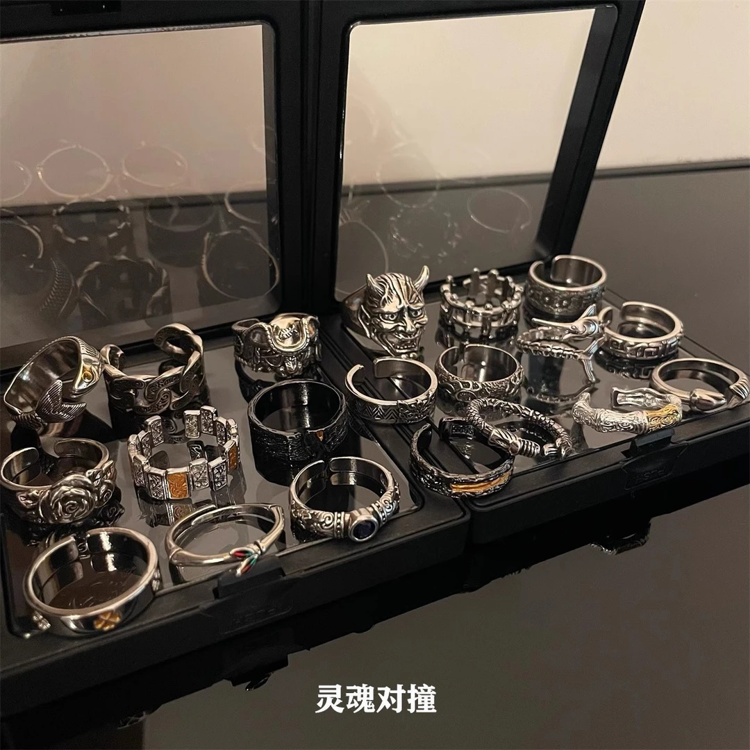 合金戒指 灵魂对撞做旧潮牌戒指男士可调节指环女嘻哈小众设计单