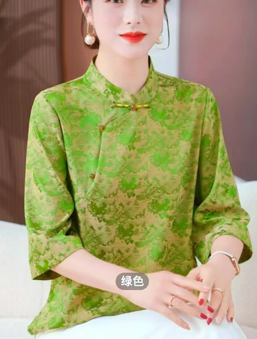 【纳福百户2526】新中式真丝七分袖盘扣女士上衣