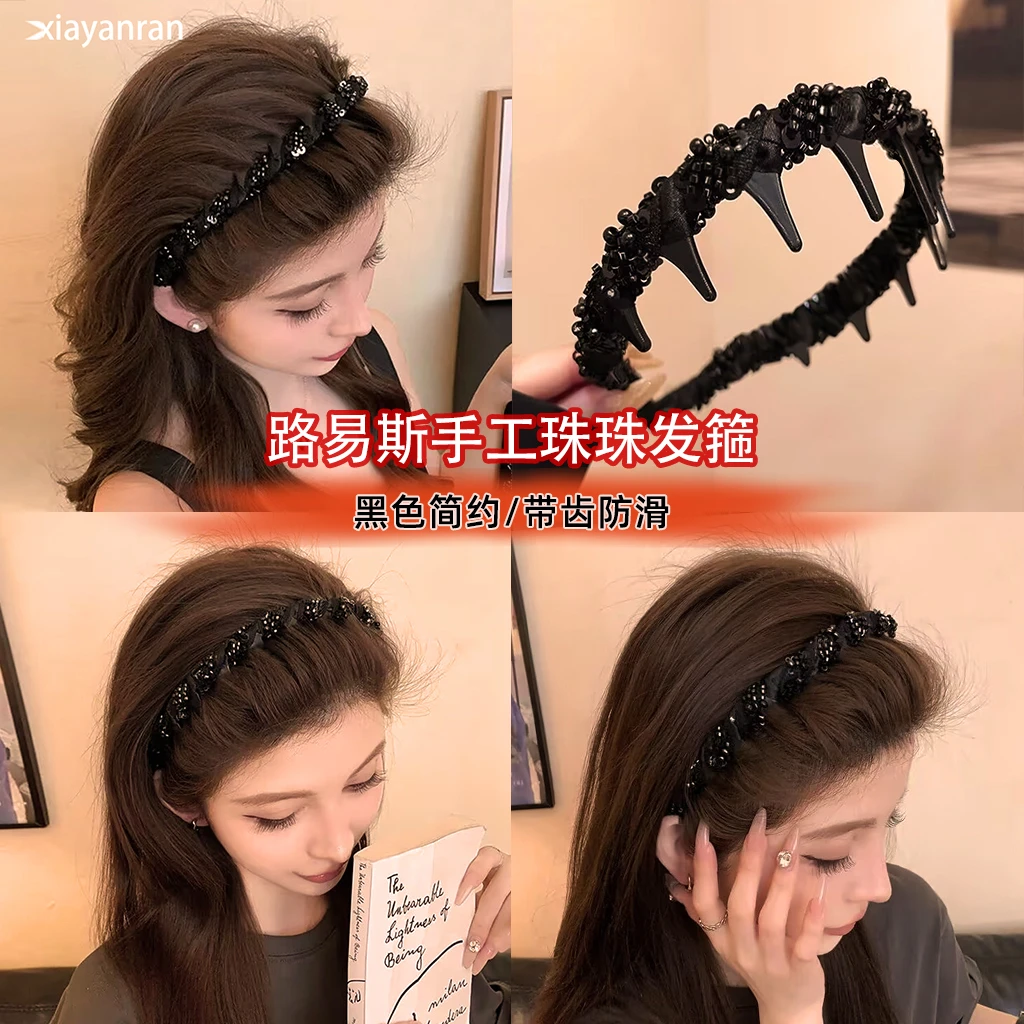 2025秋季发箍爆款洋气高级感手工珠珠高颅顶碎发整理头箍洗脸发饰