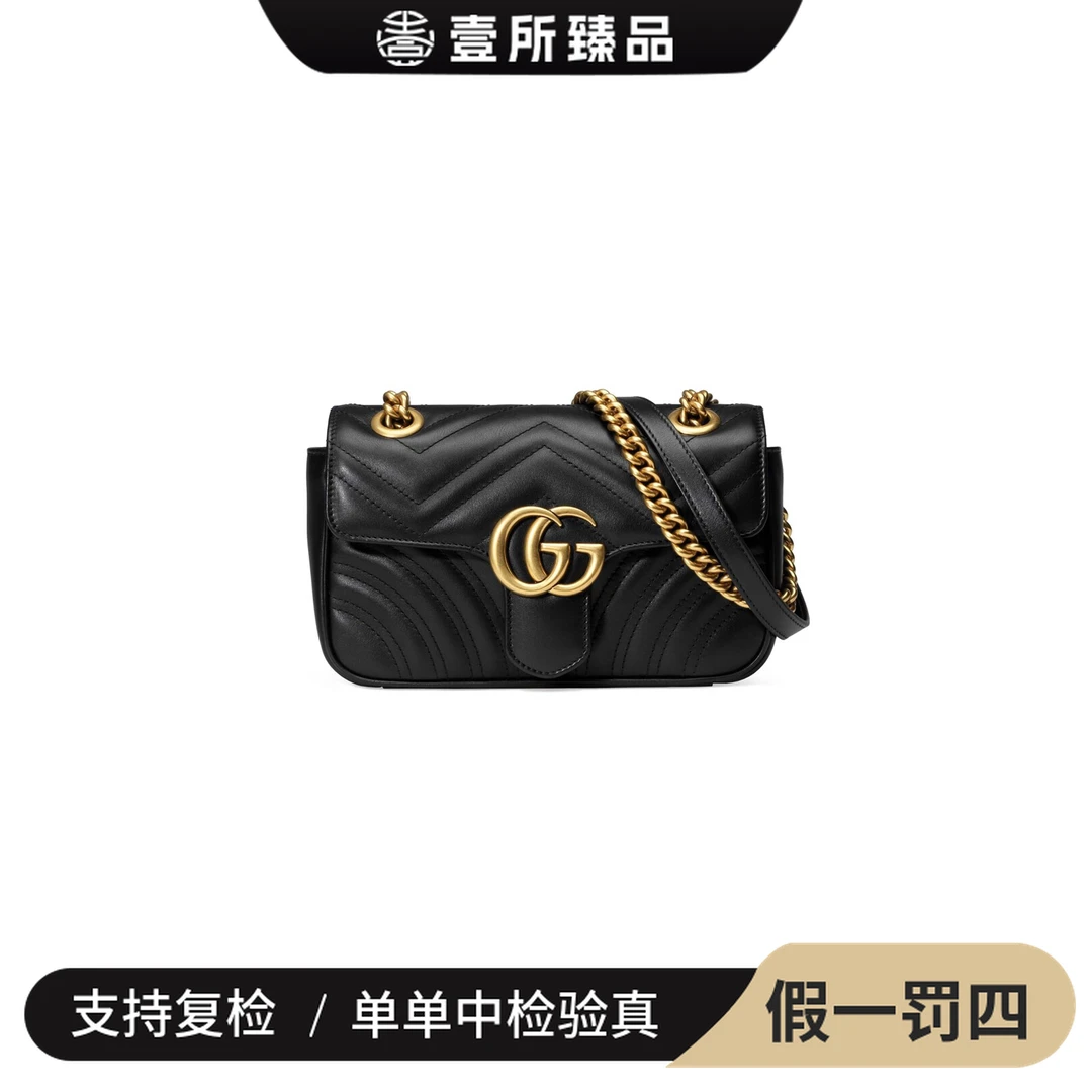 99新 GUCCI/古驰 壹所奢品/GUCCI 马蒙22 黑金 单肩斜挎包