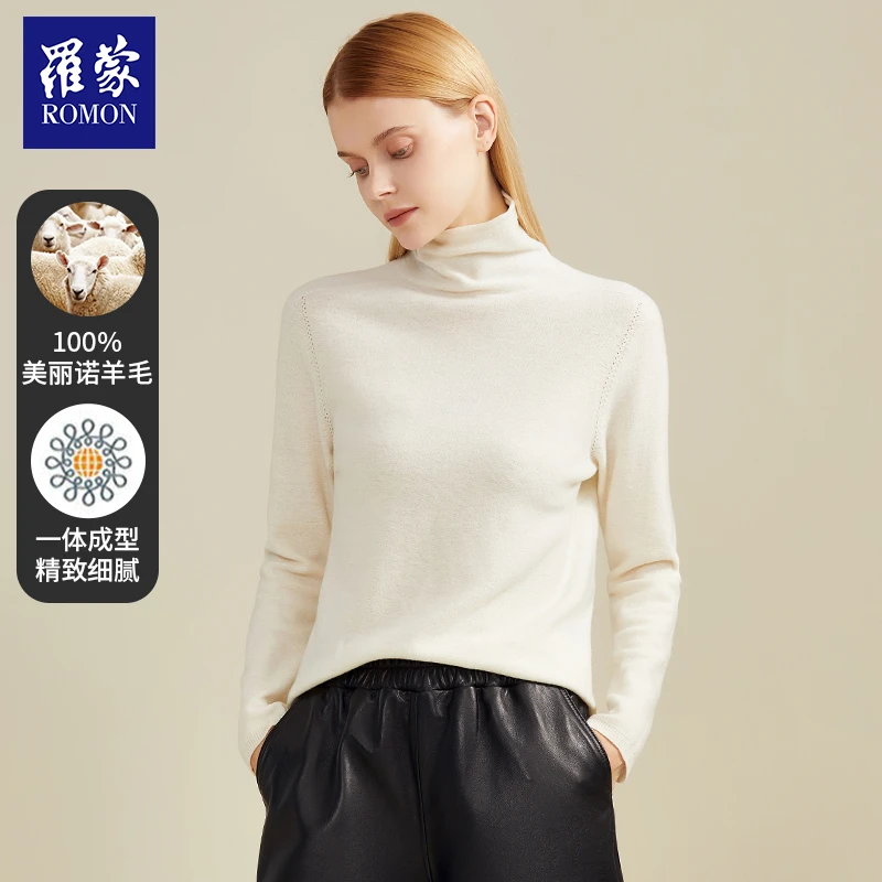 罗蒙一线成衣秋冬女士新款百搭高领羊毛衫MSB02088