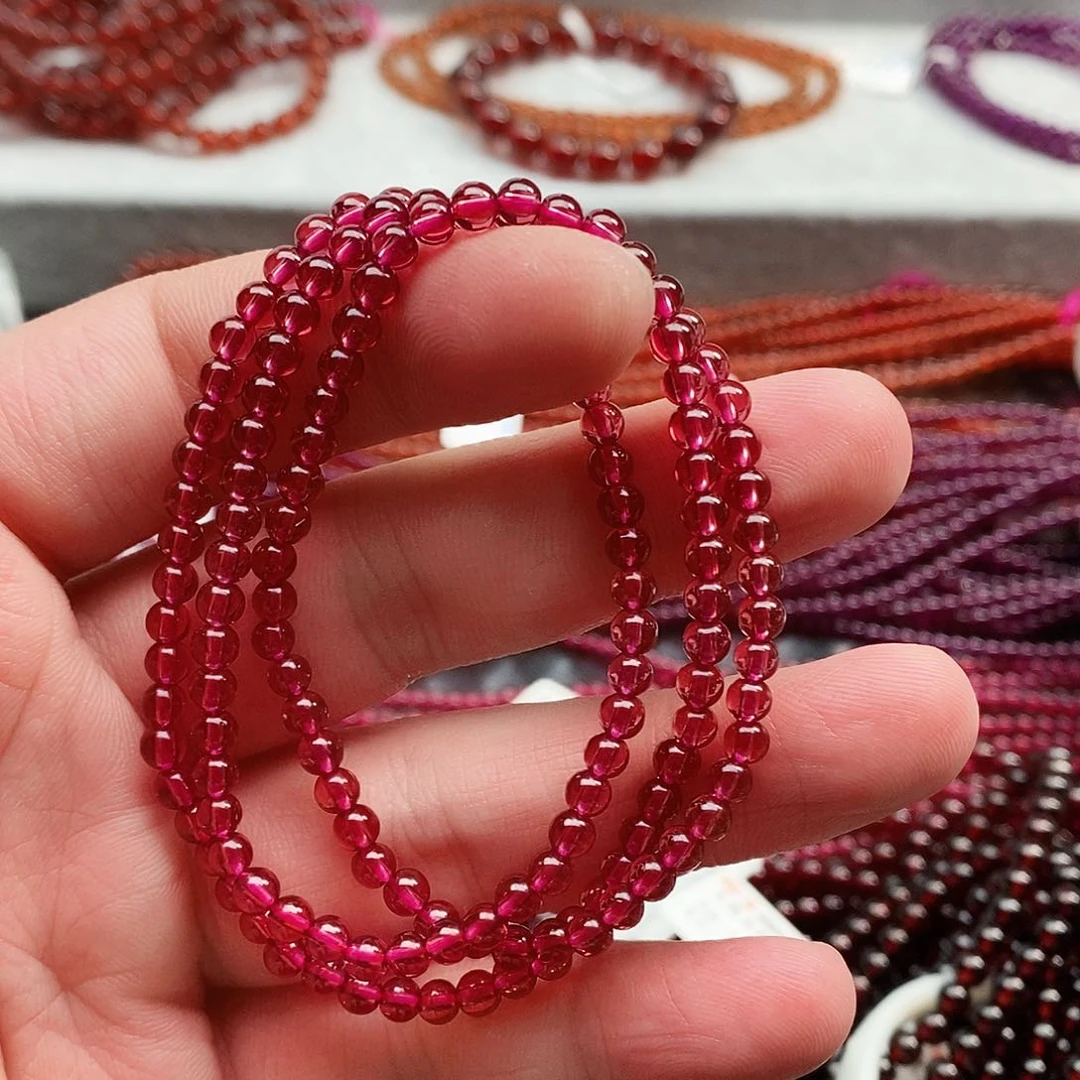 石榴石手链未镶嵌喵***夹4mm香槟粉