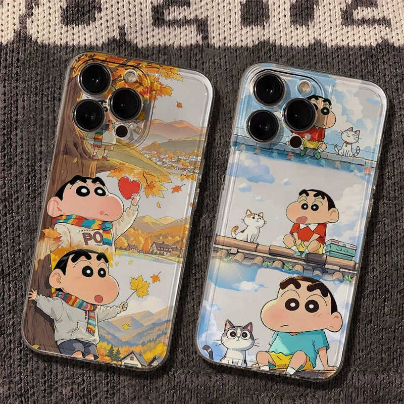 秋日落叶小新太空手机壳适用于苹果16透明iphone14保护壳1512pro