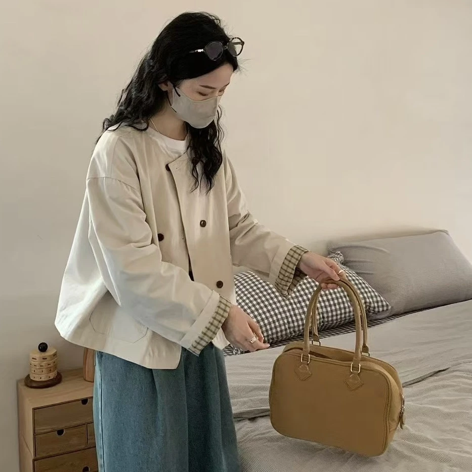 【cozyfit】日系极简风袖口格子短外套女早春松弛感短款上衣风衣