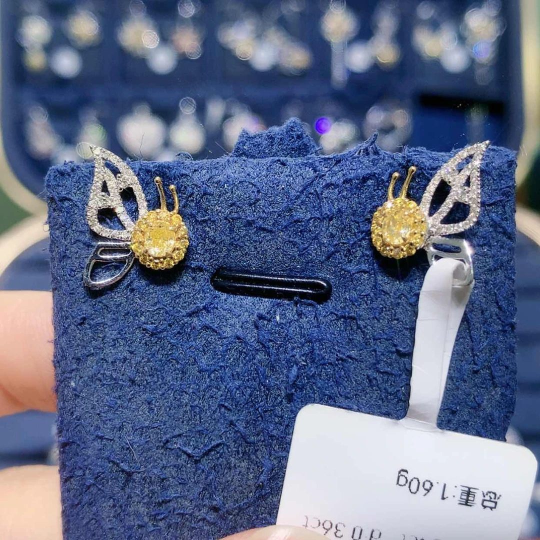 【闪购商品】18K金镶嵌耳饰钻石黄钻蝴蝶耳钉