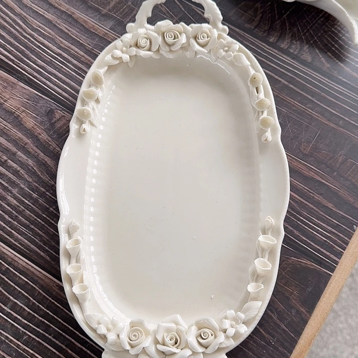 双耳手工玫瑰花长盘