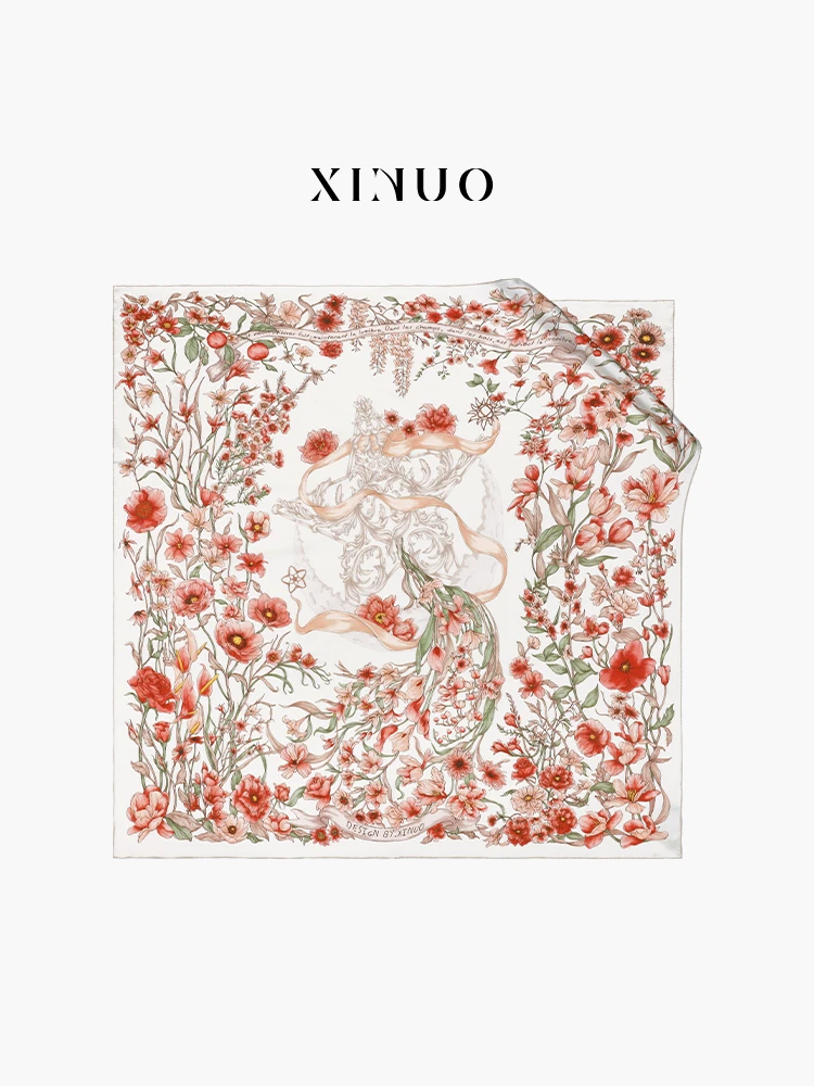 XINUO 繁荣之诗 轻奢防晒大方巾高级感 桑蚕丝丝巾抹胸披肩送礼物