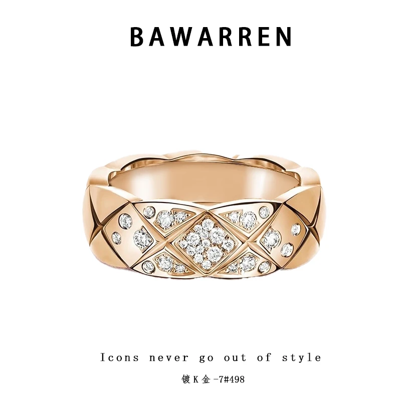 Bawarren 法❤ 精工CNC 4059-菱格精致戒指气质简约百搭