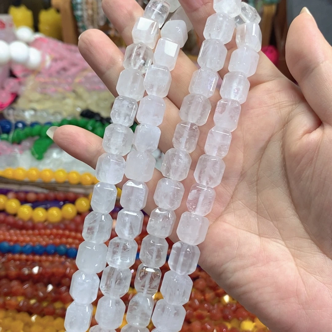 玛瑙/玉髓未镶嵌珠宝半成品白水晶方糖一条卡10mm