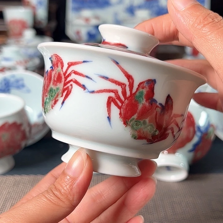 杯原矿青花釉里红瓷器