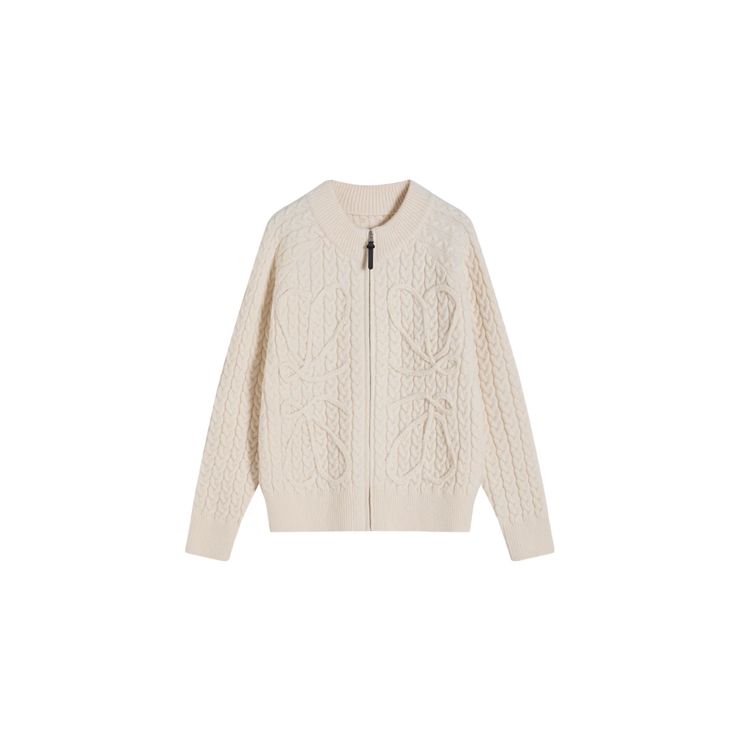 秋季麻花刺绣外套长袖针织衫女上衣时尚名媛轻奢J9687 杏色蝴蝶