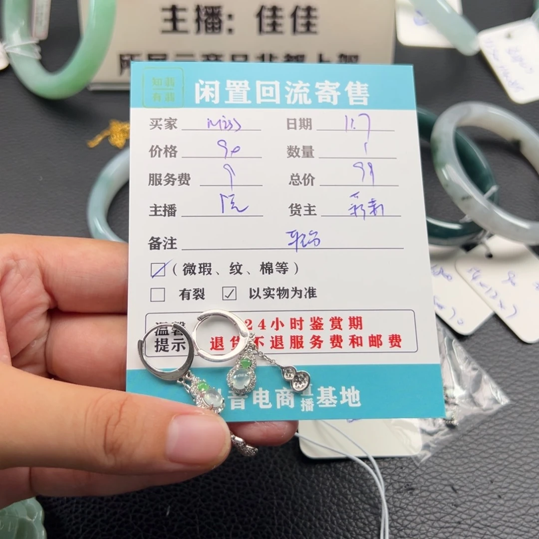 银S925镶嵌翡翠耳饰M****u