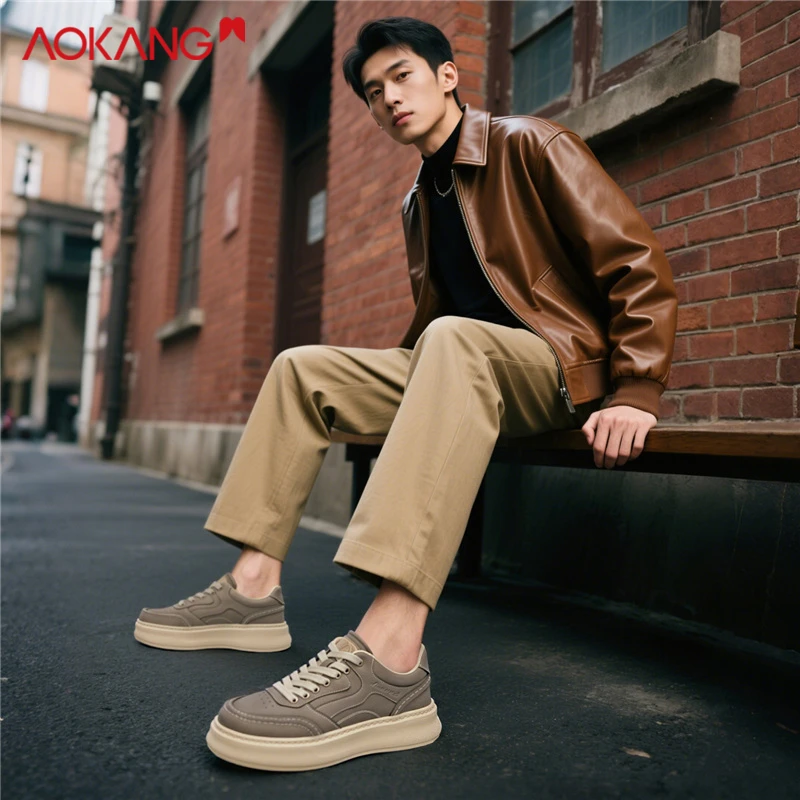 Aokang/奥康官方正品男鞋冬季新款板鞋时尚工装鞋厚底男士休闲鞋