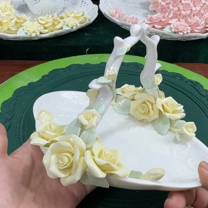 陶玫瑰花提篮餐盘水果蛋糕盘