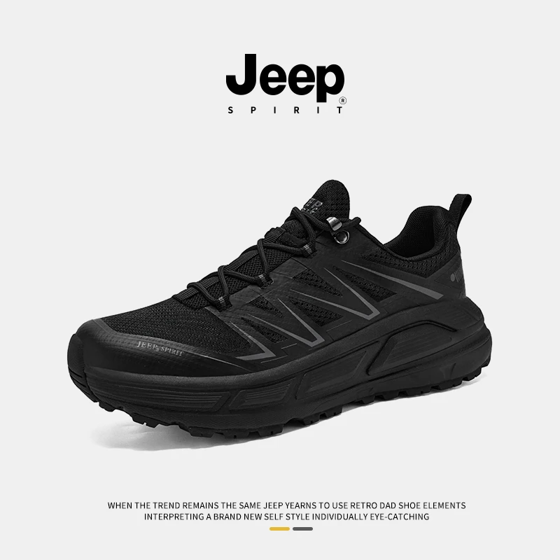 JEEPSPIRIT吉普男鞋秋冬网面男士男款跑步鞋黑时尚休闲运动鞋潮流