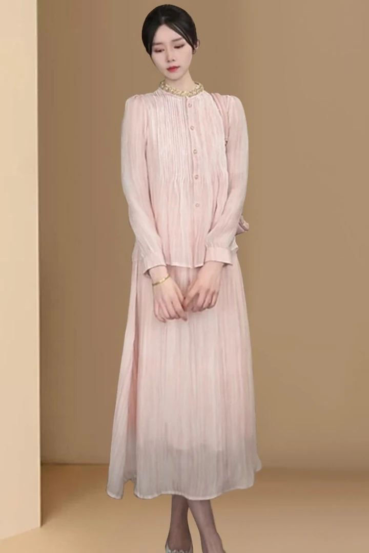 欧若风淡粉色套装裙子