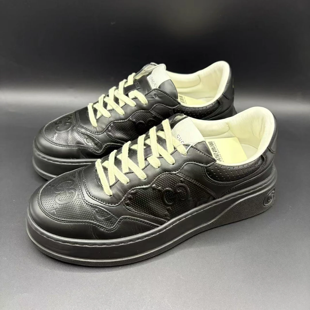 95新 GUCCI/古驰 男士黑色休闲百搭经典厚底饼干鞋 43码gg014
