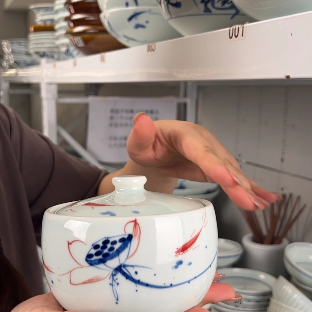 碗大瑕手绘画鱼5寸鸡盅（单只装）
