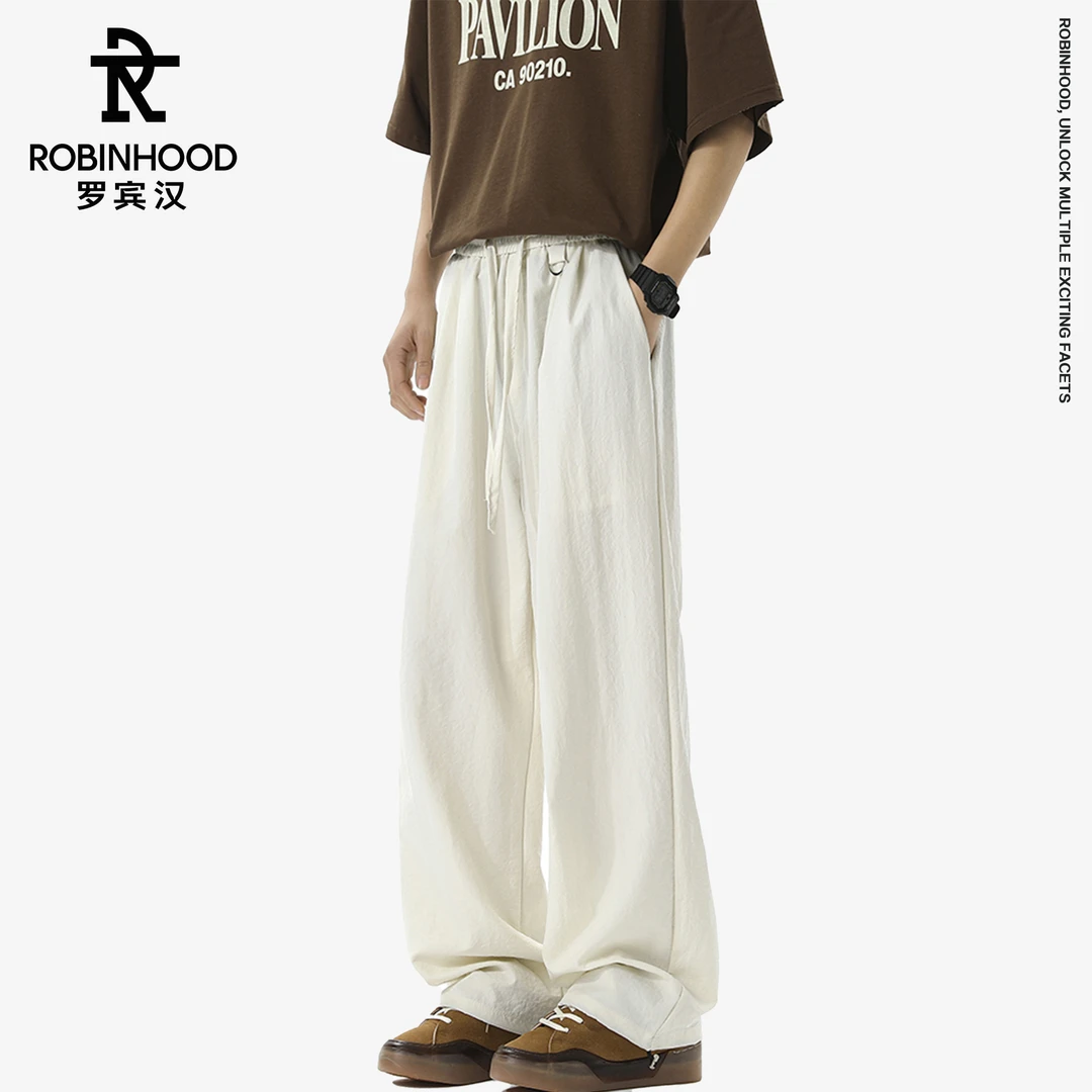 罗宾汉严选夏季薄款垂感冰丝休闲裤男透气简约百搭日系宽松直筒裤