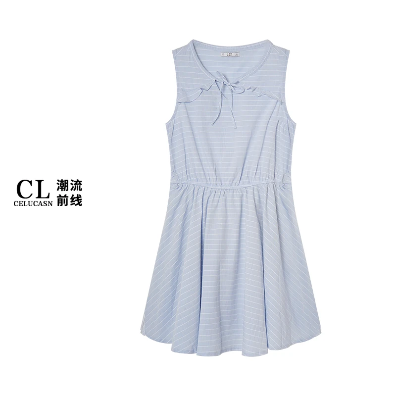 春6JB5564#夏舒适松紧腰潮流宽松V领设计感条纹简约连衣秋