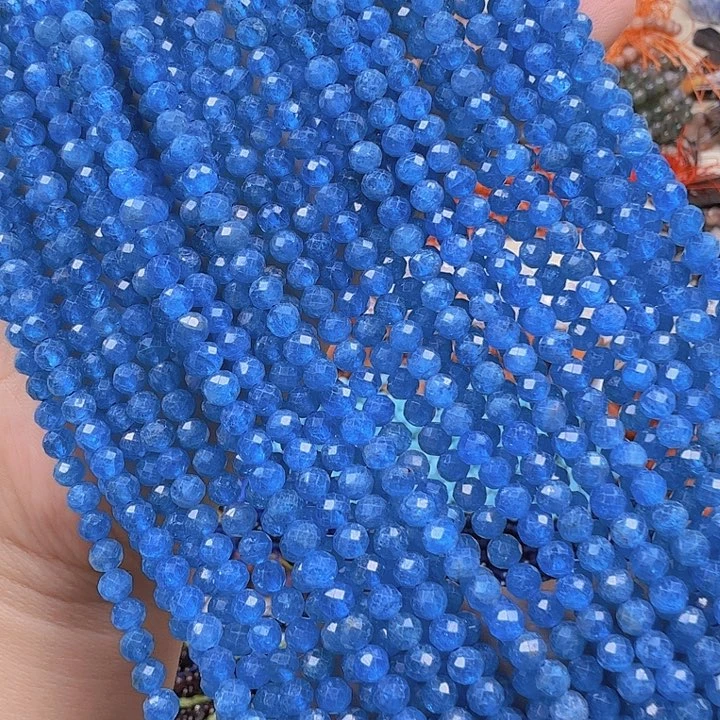 水晶珠宝半成品未镶嵌卡4蓝磷灰切面一条
