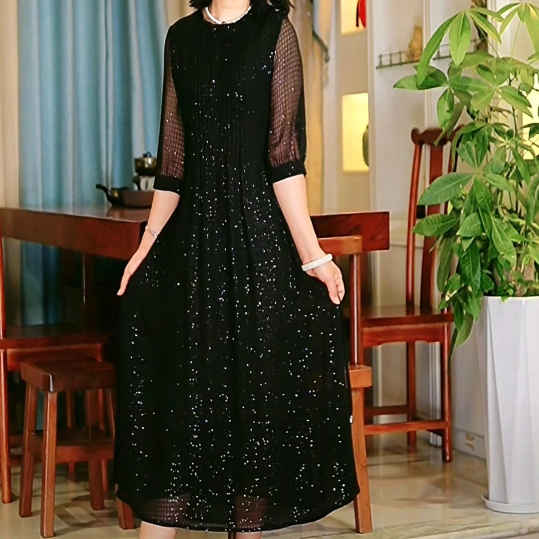 C27黑色ZJ宽松连衣裙女装连衣裙显瘦碎花长款