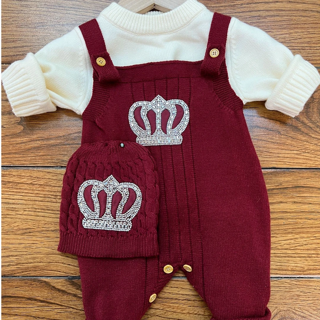 2025年男女同款的最新款三件连体裤婴儿儿童女童针织红色