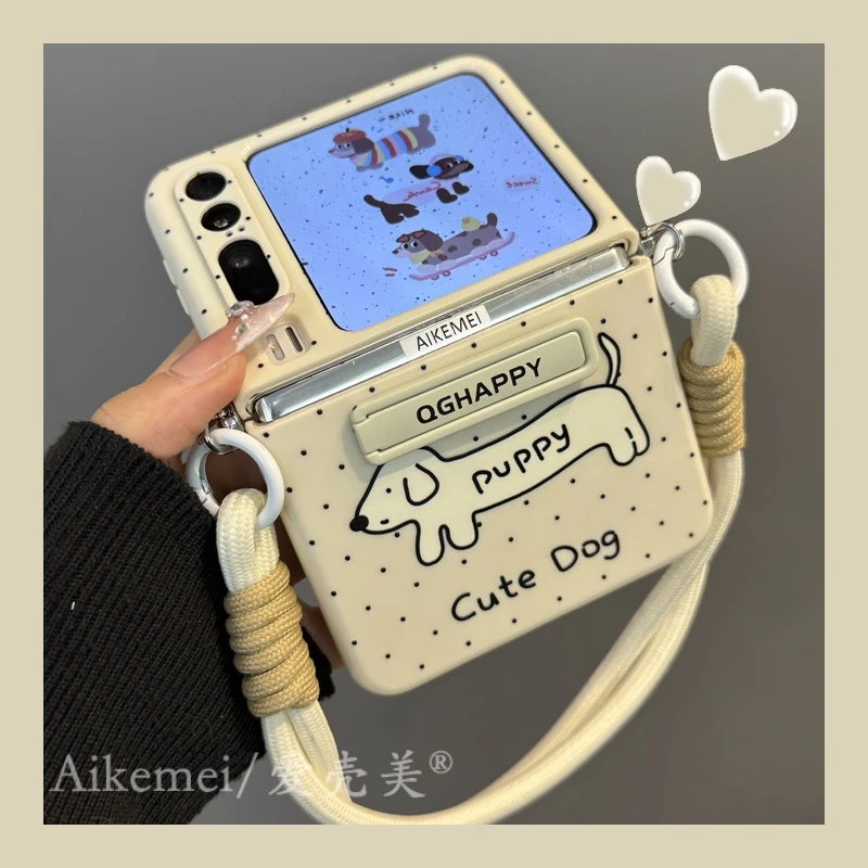 适用华为purax典藏版折叠屏手机壳pocket2波点线条腊肠狗折叠支架