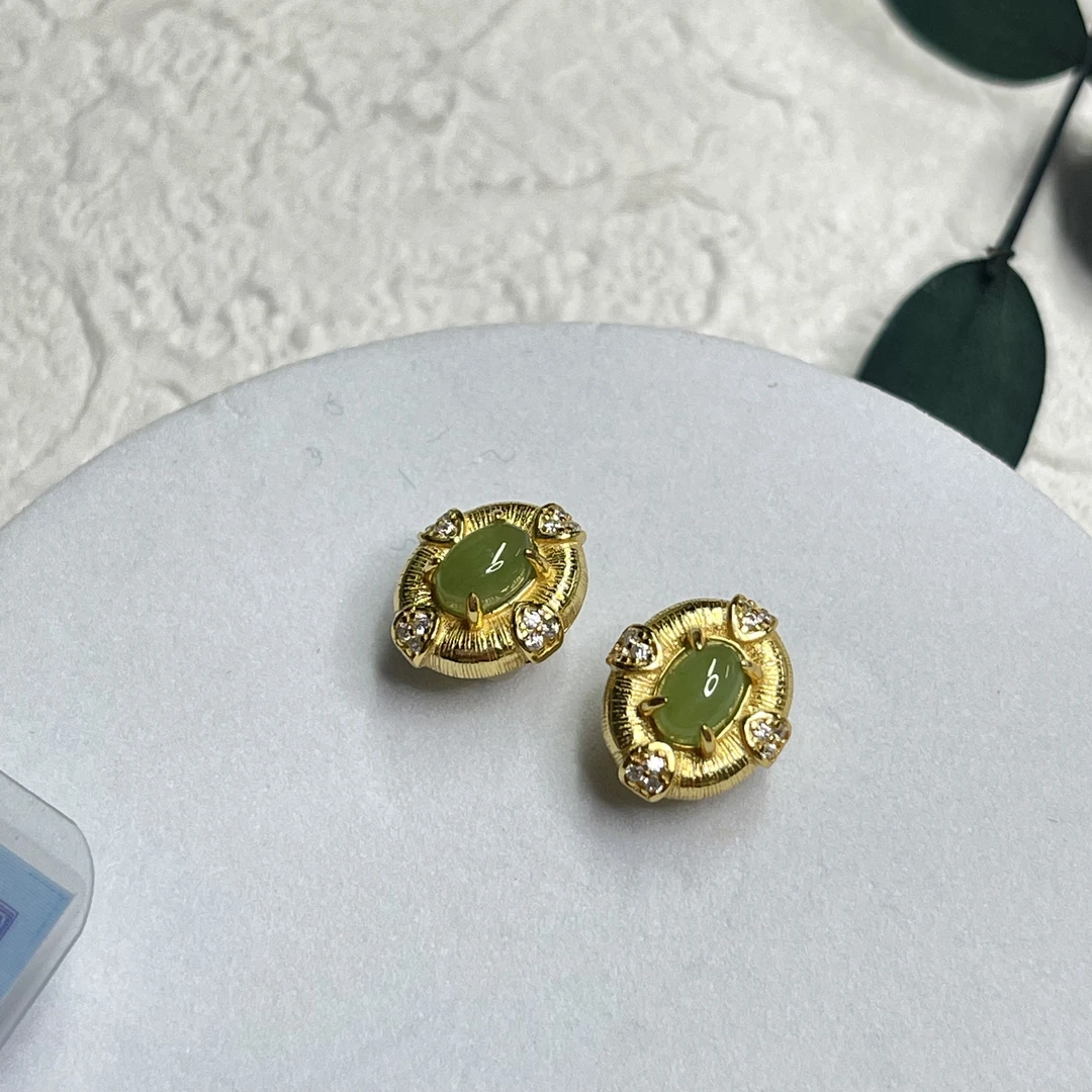 全新未使用  【六六中古】孤品简约s925和田玉耳钉ap6567