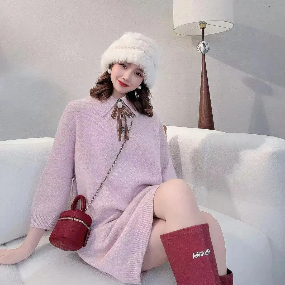 GIRDEAR/哥弟秋冬精品英伦学院百搭显瘦棒针毛衣连身裙1599030