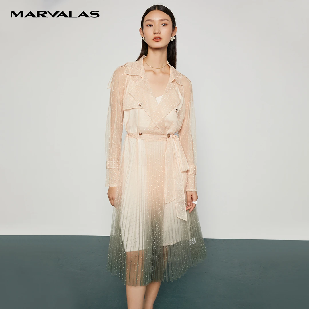 【轩总专属】M431858曼德诗米色风衣女2022春季下摆渐变收腰显瘦