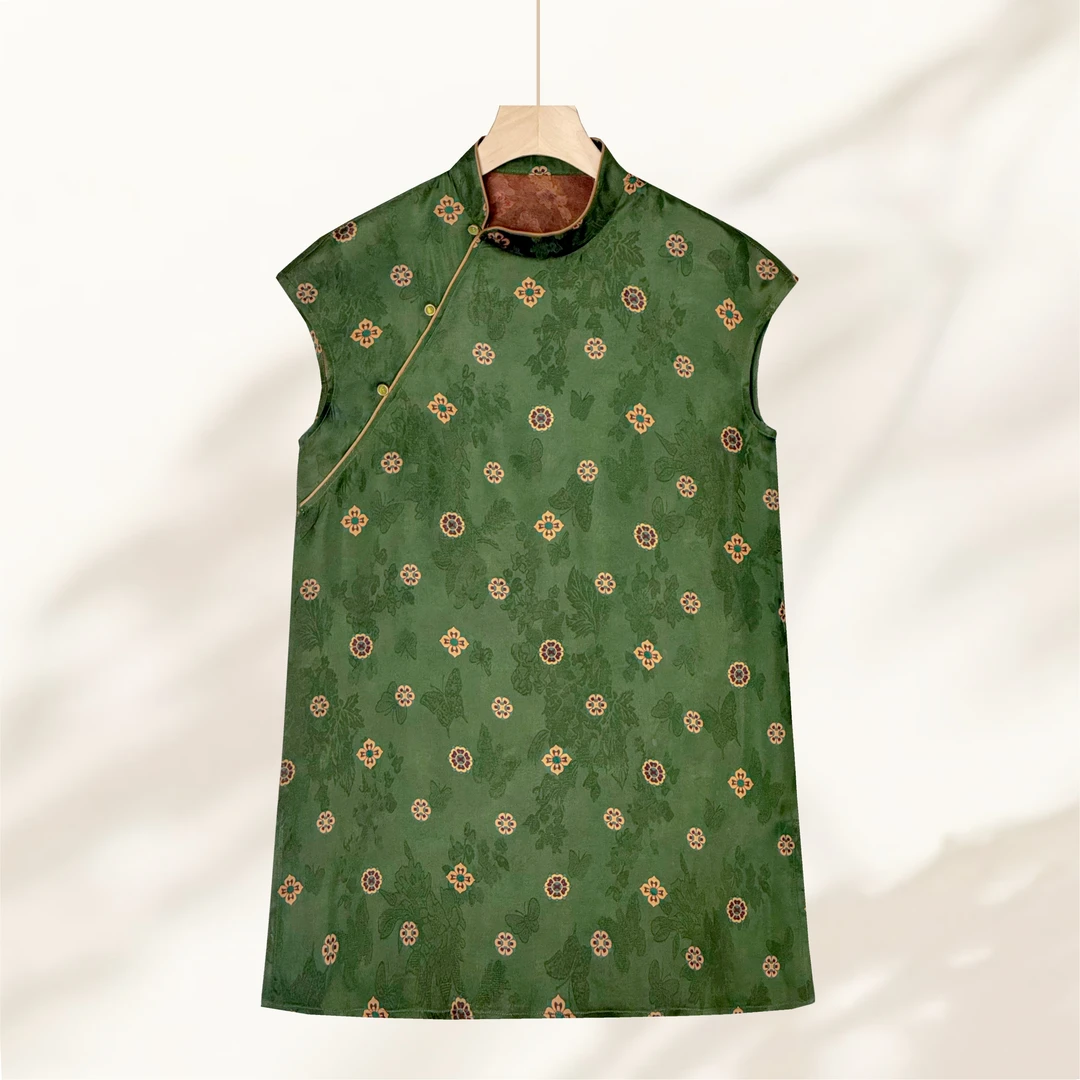 【淞音】夏季香云纱时尚气质高级绿色新中式国风亲肤透气上衣女