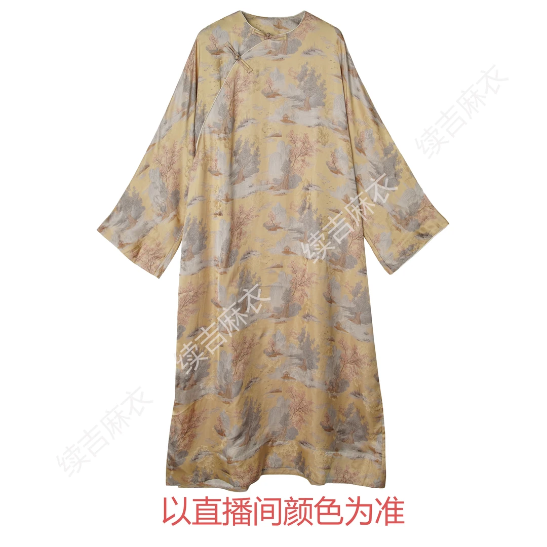早秋-续吉麻衣25-1614【十里桃林】圆领盘扣宽松国风中式优雅大袍子