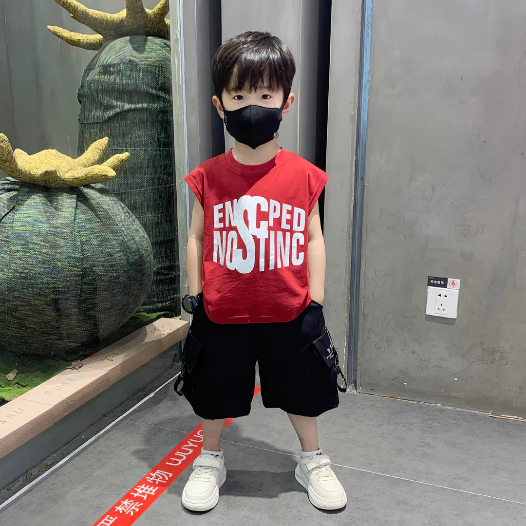 儿童无袖衣服2025新款男童夏装套装潮酷帅气小男孩夏季背心两件套